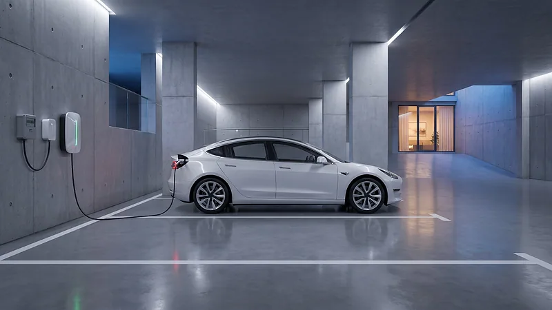 Borne de recharge sur une place de parking souterrain d'immeuble